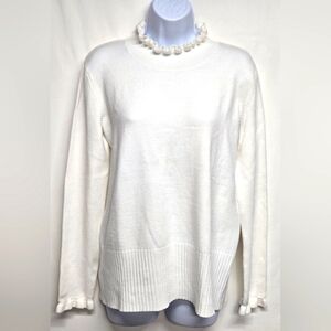 French Connection Sweater L Bright White Turtle Neck Mock Long Sleeve Ruffled